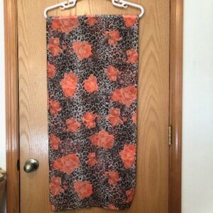 3/$15 Vintage Oblong Scarf Shawl Coral Orange Roses Cheetah Animal Print